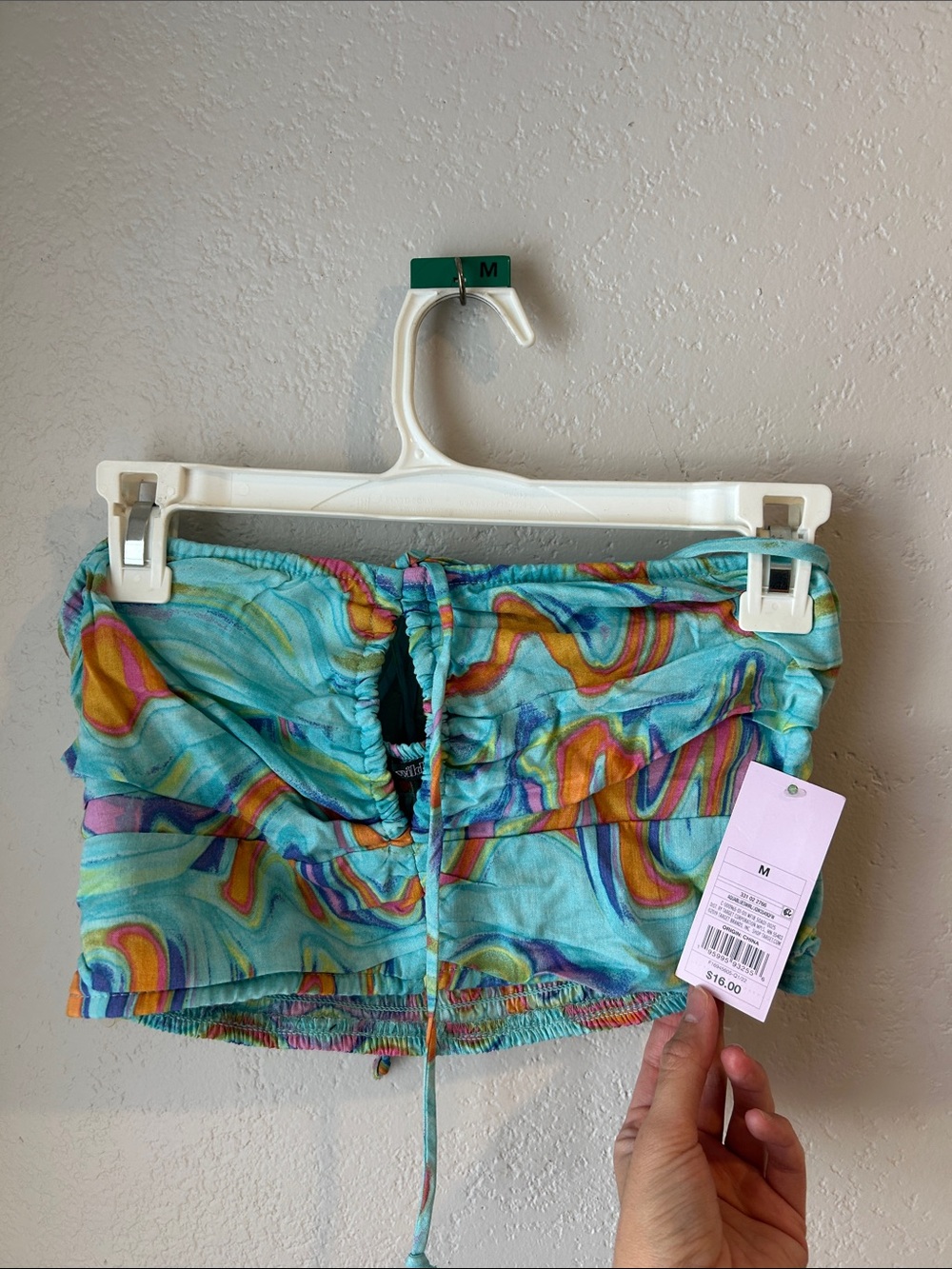 High-Waist Turquoise Swirl Ruched Drawstring Skirt and Top Set